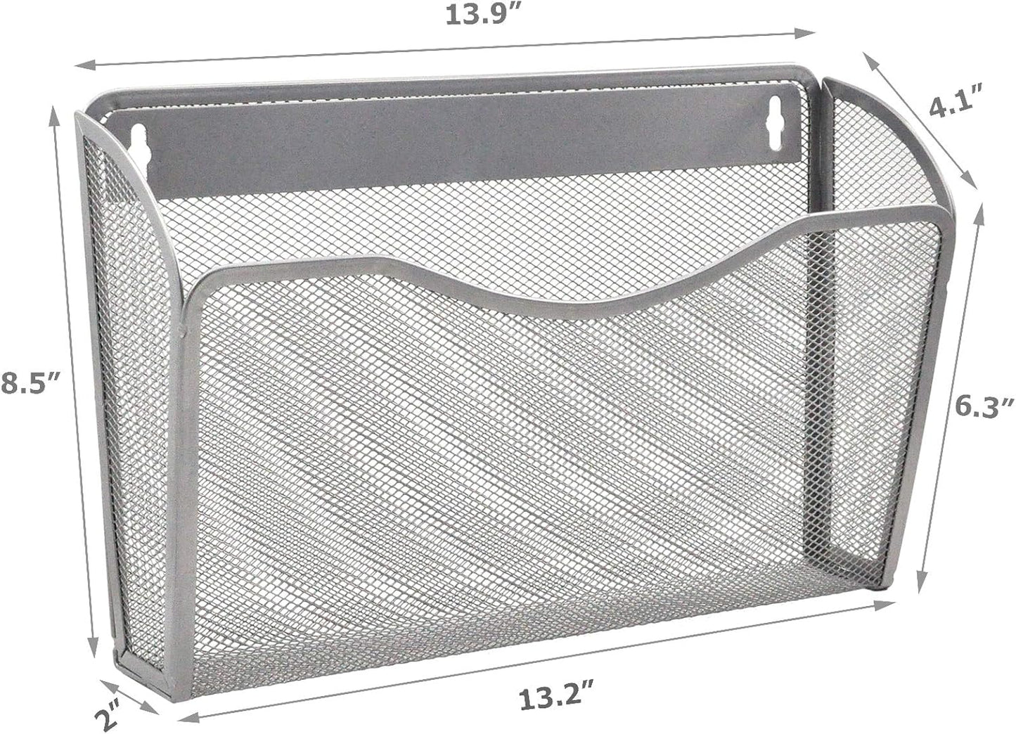 EASEPRES 3 Single Pocket Mesh Hanging File Organizer, Vertical Wall Mounted Magazine File Holder, Mount Basket Mail Paper Document Folder Organizing for Office, Home and School, Silver