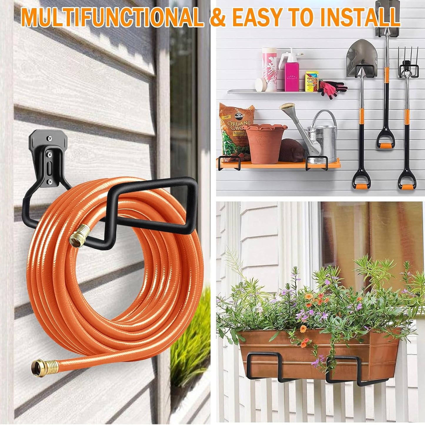 Garden Hose Holder Wall Mounted, 2 Pack Heavy Duty Garden Hose Reels for Outside, Sturdy Water Hose Holder Hose Organizer Outdoor, Hook Rack for Garden Air Hose Cords Chairs Ladder