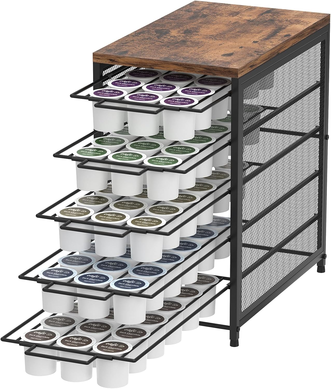 Coffee Pod Drawer for K Cups 90 Pod Pack Capacity Rack K Cups Holder Drawer Organizer for Coffee Station 5 Tier K Cups Coffee Pods Holder Suit for Home Office Cafe Counter, Black and Brown