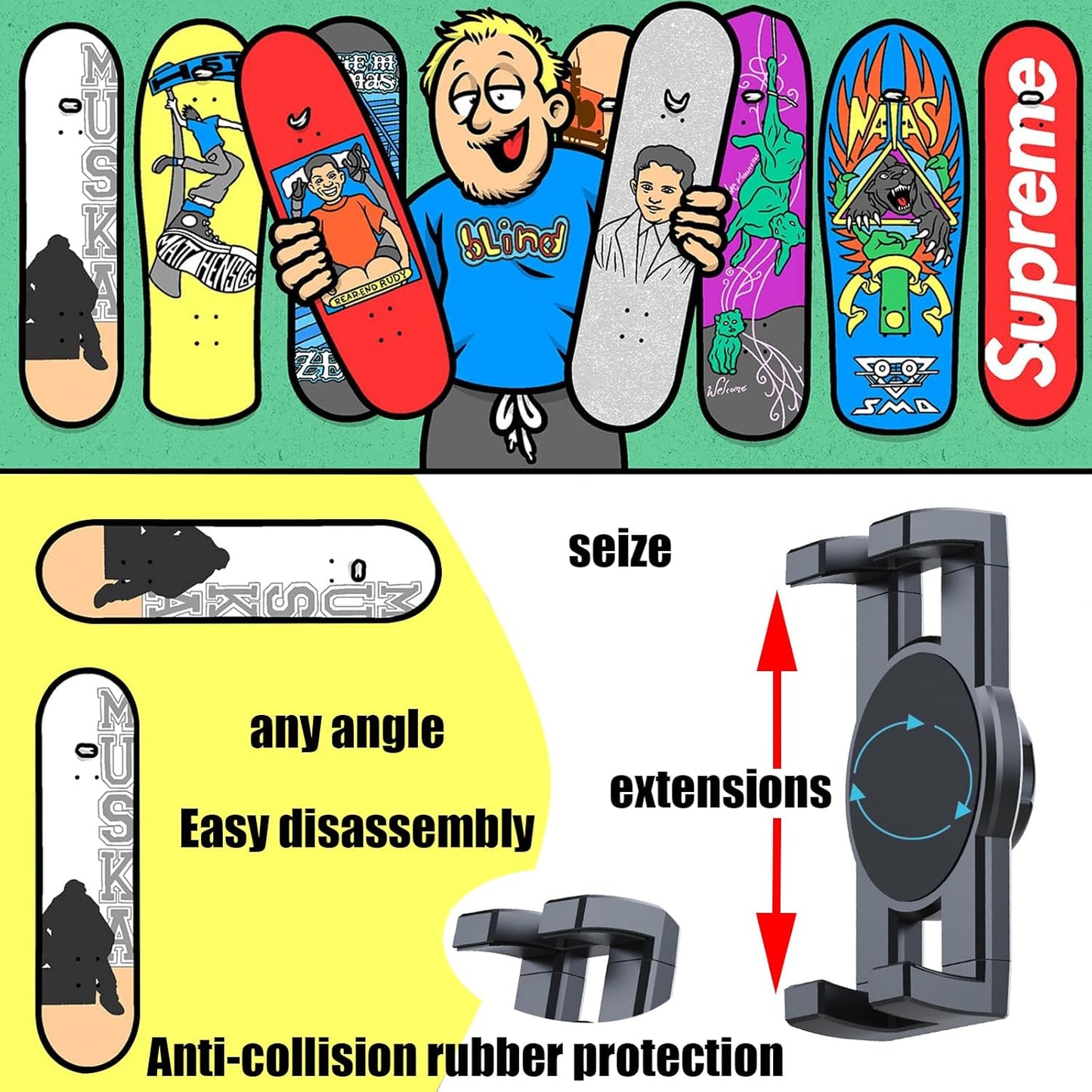 2 Set Skate deck wall mount,360° rotatable skateboard wall mount,Floating Display Hanger Grab,suitable for any skateboarder. (2 set)