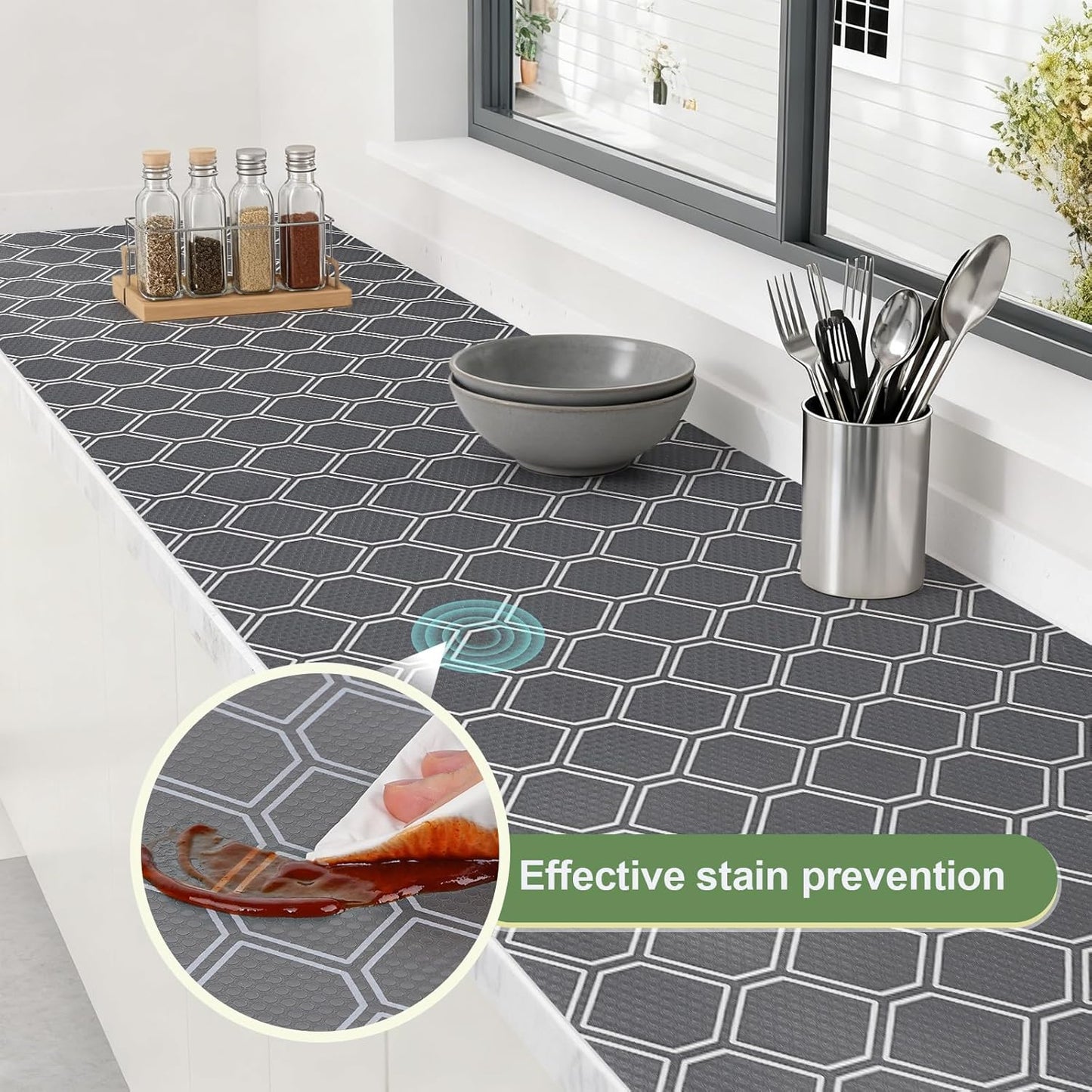 Non Adhesive Shelf Liner, Waterproof Drawer Liners for Kitchen Cabinet Refrigerator, No Slip Bathroom Sink Liners, Cupboard Fridge Liner EVA Place Mat Roll -17.5" x 78.7" Grey