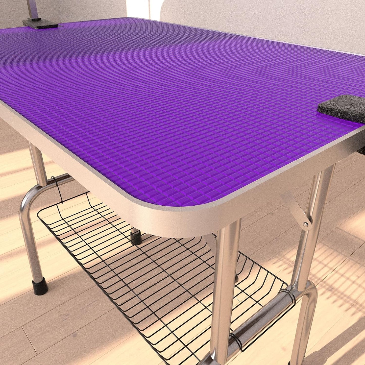 42" Dog Grooming Table Foldable Pet Grooming Tables with Adjustable Arm Noose Storage Mesh Tray Maximum Capacity Up to 330lbs Purple