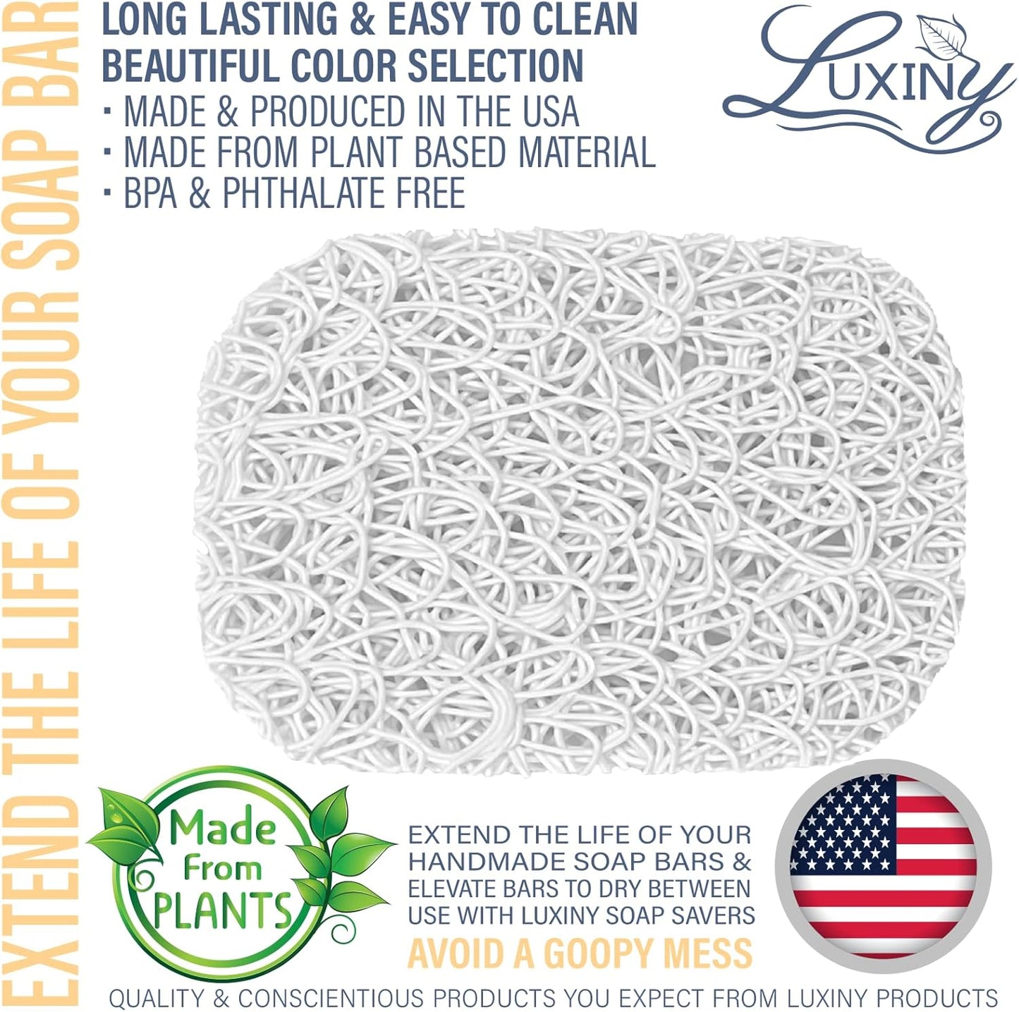 Soap Savers for Bar Soap, American Made by Luxiny, Lifts Soap in Soap Dishes & Shower Soap Holders -Handmade Soap Lasts Longer -Made from Plant Based Materials (Cloud White)