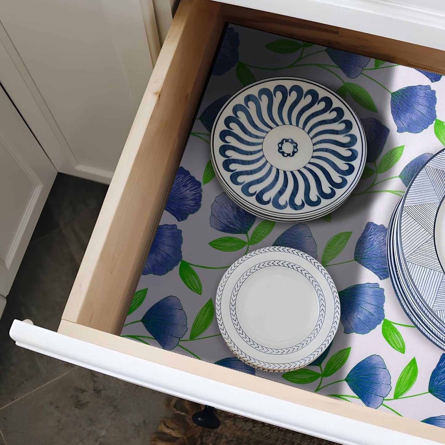 12" W x 120" L Floral Drawer and Shelf Liner for Cabinets, Non-Adhesive Strong Grip Non-Slip Flower Shelf Cabinet Kitchen Shelf Liners for Kitchen Cabinets