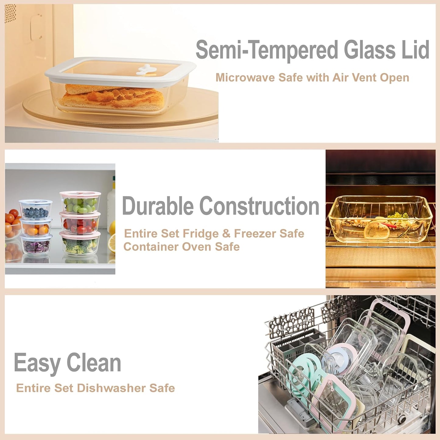 Urban Green Glass Food Container Set with Glass Lid, 4 Pack, Meal Prep Containers with Silicone Framed Airtight Lid, Leakproof, 100% Plastic Free,