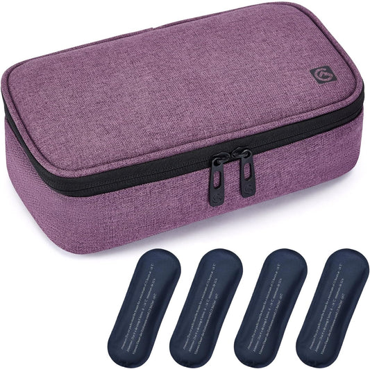ALLCAMP Insulin Cooler Travel Case for Diabetic Organize Medication with 4 Ice Packs Purple(9X 4.72x 3.14 inches)