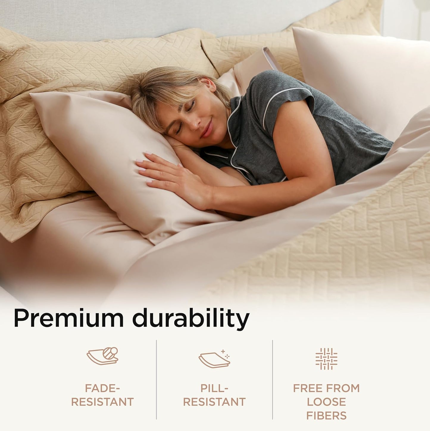Threadmill Supima Cotton Sheets Queen | 656 Thread Count Queen Sheet for Queen Mattress | 4 Piece Luxury Bed Sheets | Sateen Weave Hotel Quality Sheet with Elasticized Deep Pocket | Beige Sheets