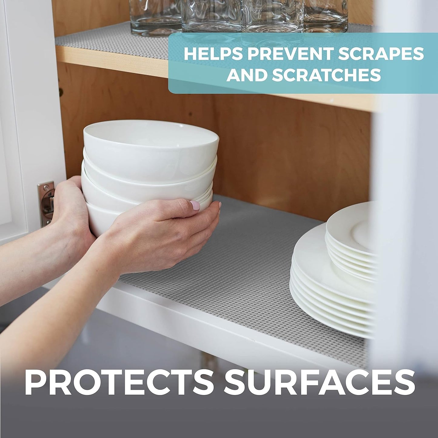 HOME GENIE Shelf Drawer and Cabinet Liner, Durable with Strong Grip, 17.5 in x 10 FT, Non Adhesive Liners Protect Kitchen Cabinets and Cupboard, Pantry, Bathroom Drawers and Shelves, Desks, Soft Gray
