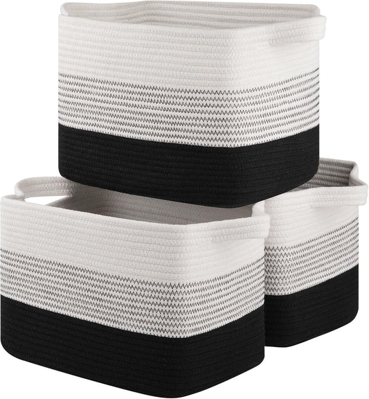 Storage Basket for Organizing, Woven Baskets for Storage, Rectangle Decorative Baskets for Shleves, Closet, Toys, Books, Nursery Organizer Bins - Pack of 3 (Gradient Black, 13"x9.85"x8.7")
