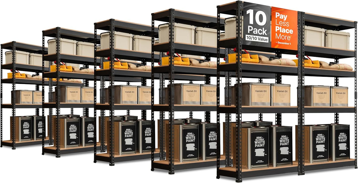 HOMEDANT 5 Tier Storage Shelves Adjustable Laminated Boltless Garage Metal Shelving Unit Heavy Duty Utility Rack Shelf Warehouse Pantry Closet Kitchen (10, (S) 28" W, Black)