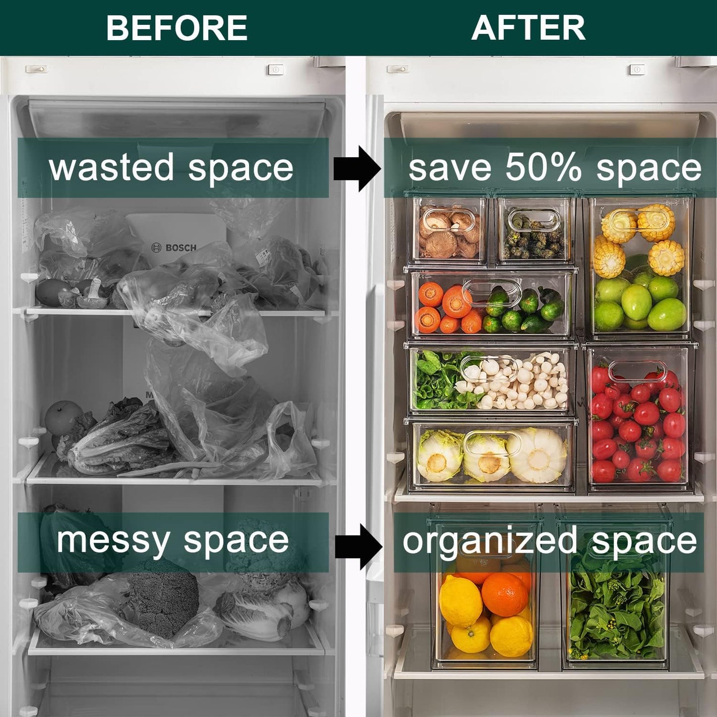 LALASTAR Fridge Organizer And Storage Clear, Large Refrigerator Organizer Bin with Pull-out Drawer, Pantry Organization and Storage, BPA Free, 1 Pack, 9.51QT
