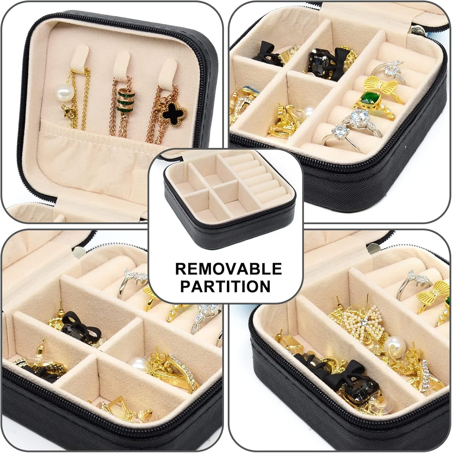 KEINE MARKE Small Jewelry Box, Travel Portable Jewelry Case for Ring, Pendant, Earring, Necklace, Bracelet Organizer Storage Holder Boxes (black*8).