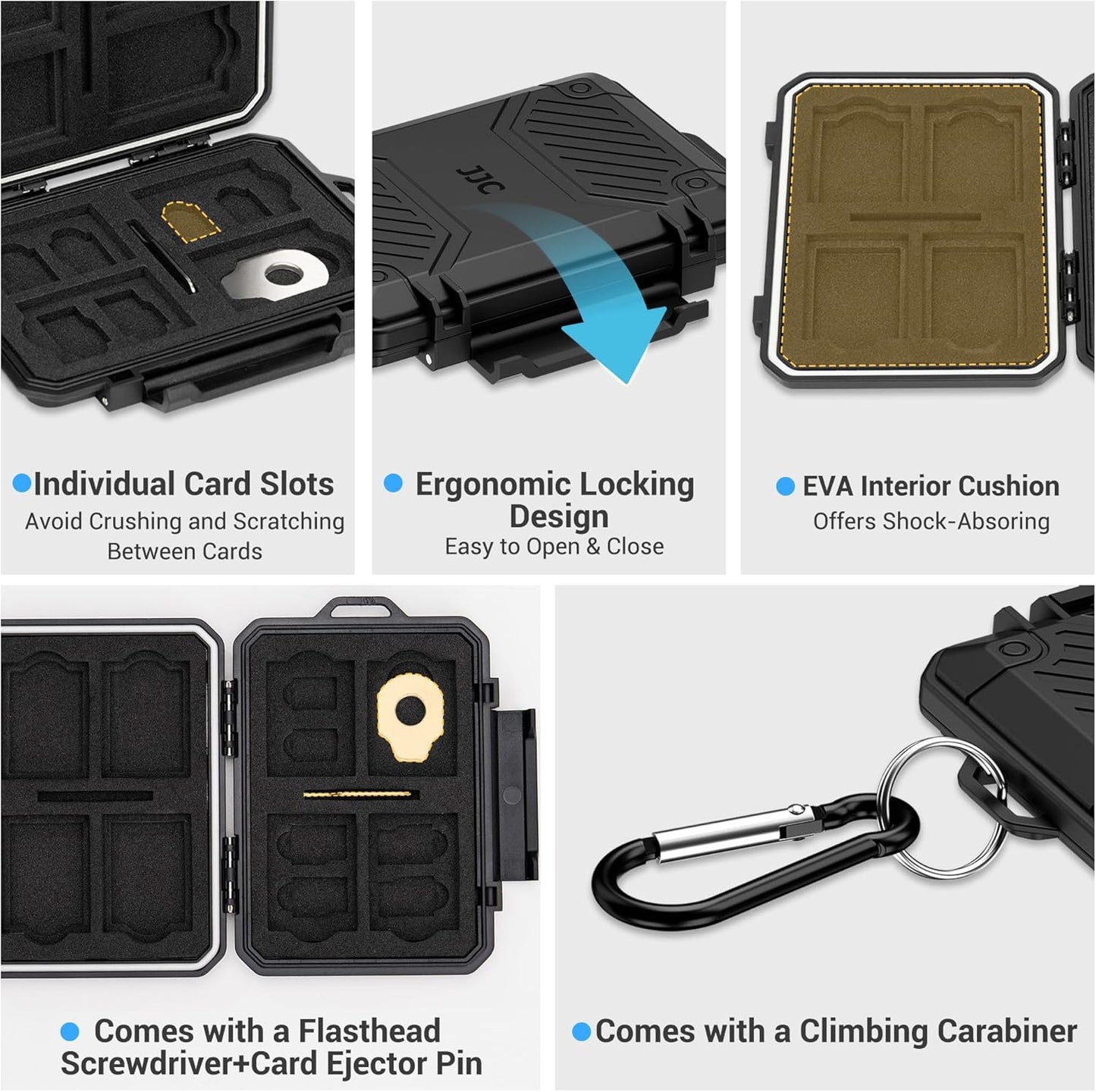 Small 18 Slots Memory Card Case for 8 SD 4 CFA 4 TF and 2 Nano SIM Cards, IP67 Waterproof Anti-Shock Anti-Dust, Compact Size & Portable SD SDHC SDXC CFexpress Type-A Card Holder Organizer Storage Box