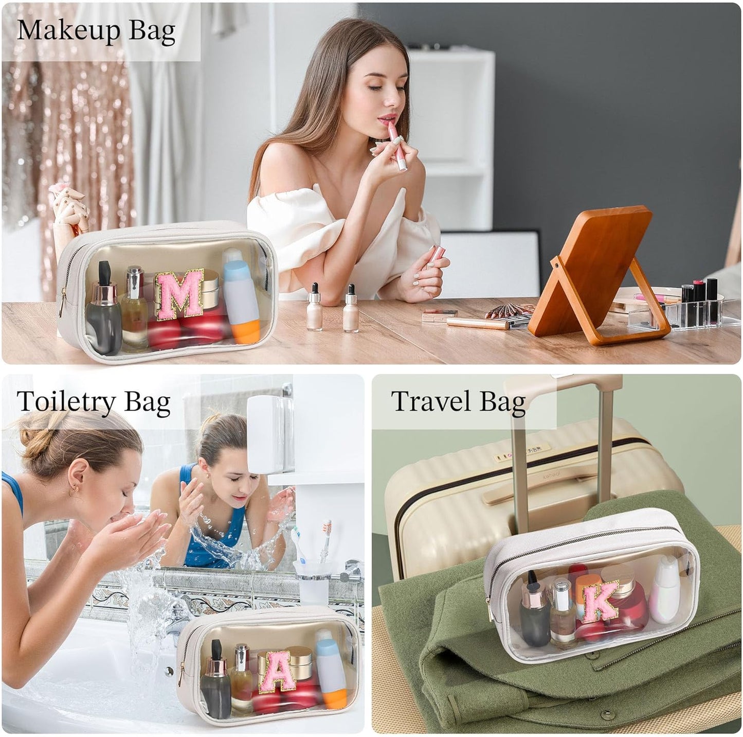 YOOLIFE Initial Birthday Gifts for Kids Travel Toiletry Bag Birthday Gifts for Girls Kids Clear Makeup Bag Preppy Cosmetic Bag for 3 4 5 6 7 8 9 10 11 12 13 Year Old Girls White K