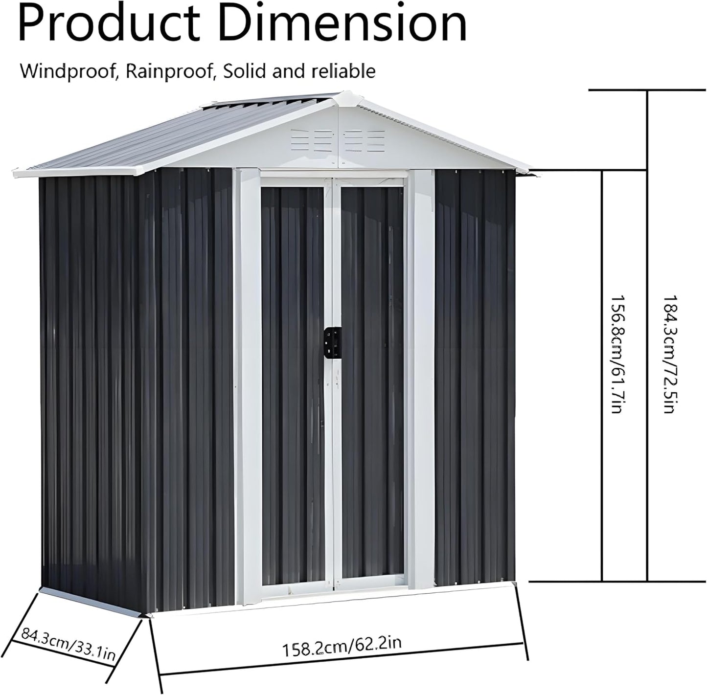 5FT x 3FT Outdoor Storage Metal Anti-Corrosion Utility Tool House with Lockable Door & Shutter Vents，Outdoor Waterproof Garden Tool Storage Sheds（with Metal Foundation）