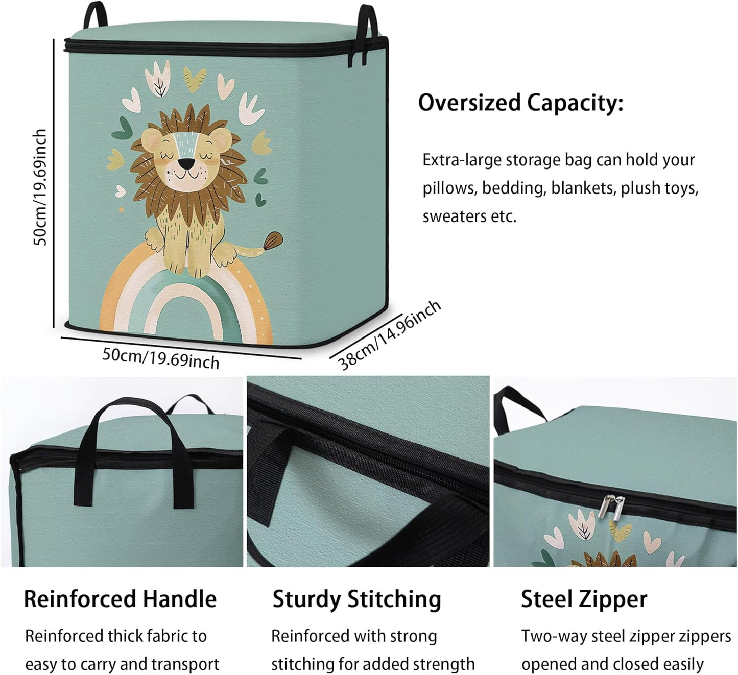 Large Comforter Storage Bag with Zipper,Closet Organizer for Clothes/Blankets/Quilts/Pillows,Fabric Moving Bags with Portable Handles 95L(2-Pack)