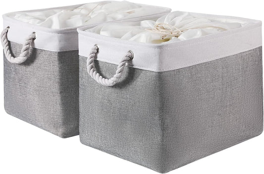 combocube 16 x 12 x 12 Inch Fabric Storage Bins for Shelves, Linen Storage Organizer Storage Basket with Ropes for Laundry, Home, Closet, Office, Clothes, Toys Organizer