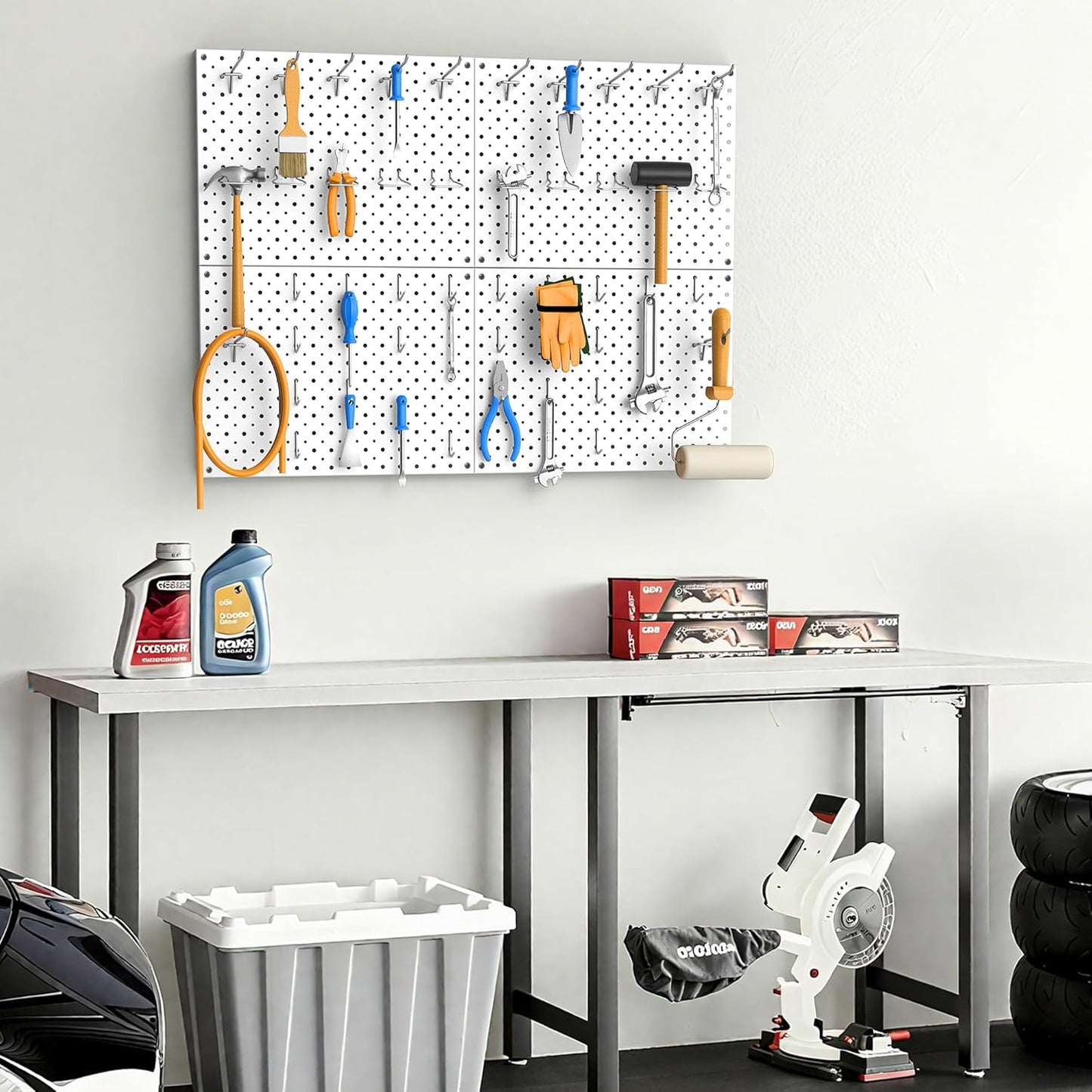 EVERHANGER Metal Pegboard Panels, Heavy Duty Pegboard Wall Organizer, Garage Wall Panels, Tool Storage Organization, 12"X16", 2pcs, White