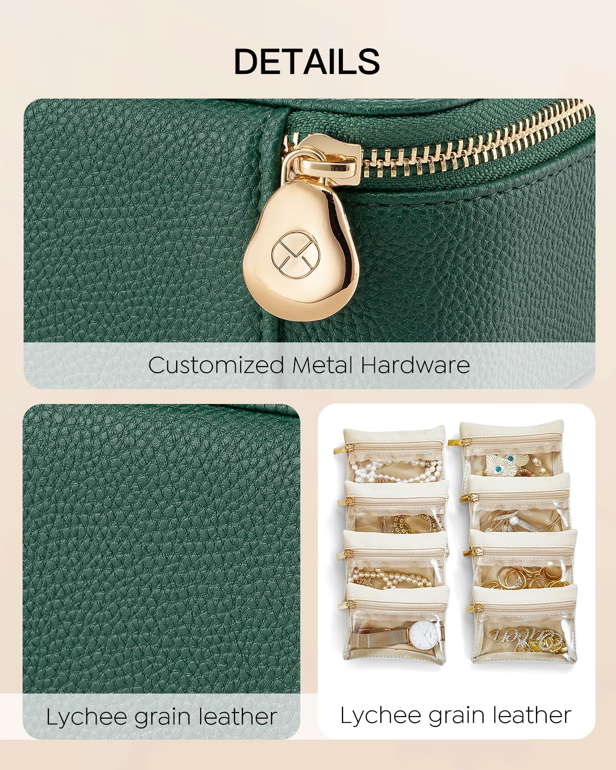 Vlando Jewelry Box with 8 Velvet Jewelry Bags Travel Jewelry Storage Box Petal Hardware Jewelry Organizer for Necklace Rings Earrings Women Gifts for Christmas Birthday-Green