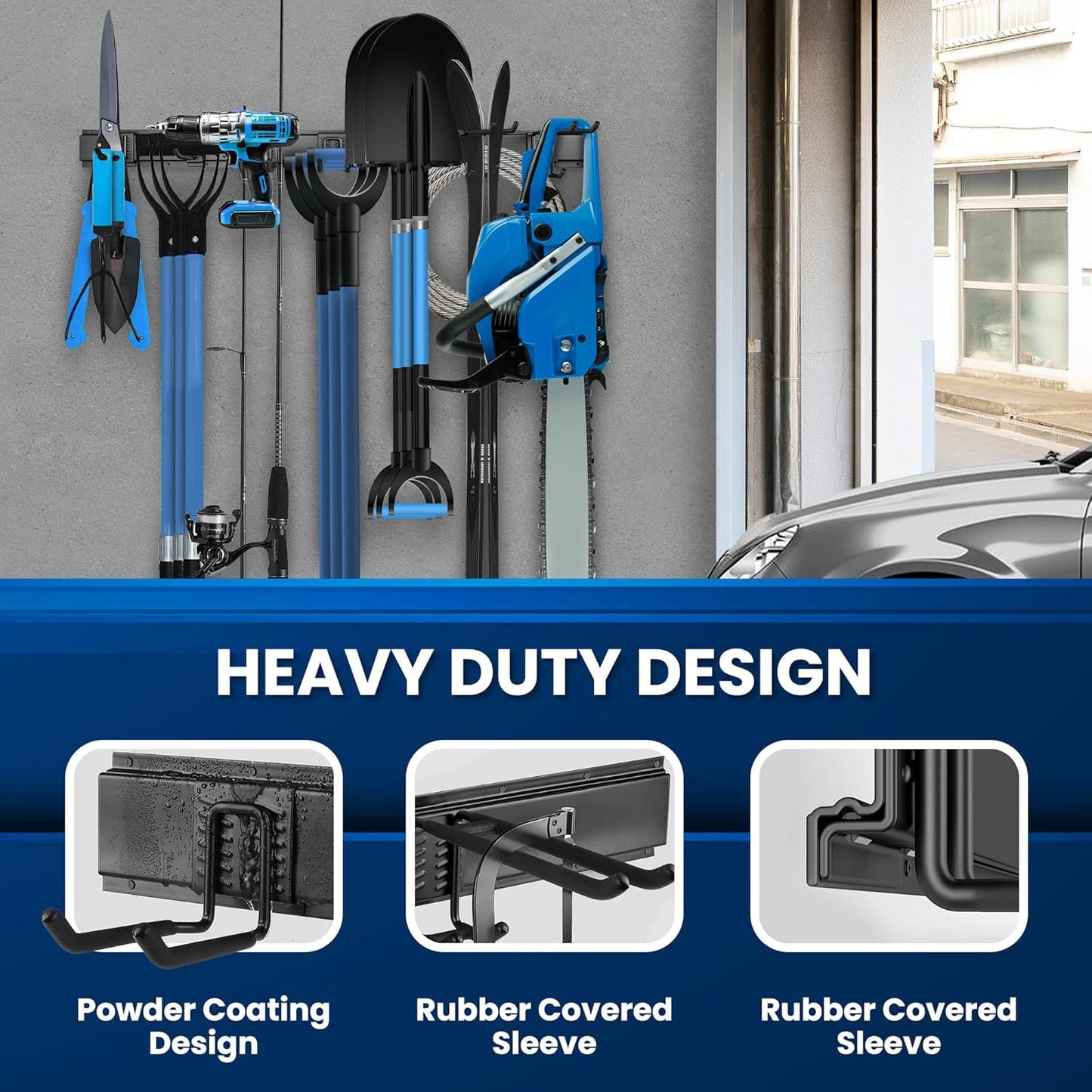 96'' All-Metal Garage Tool Organizer Wall Mount – Heavy-Duty Tool Rack Holds 960 lbs, Adjustable Hooks for Garage, Yard, and Garden Equipment