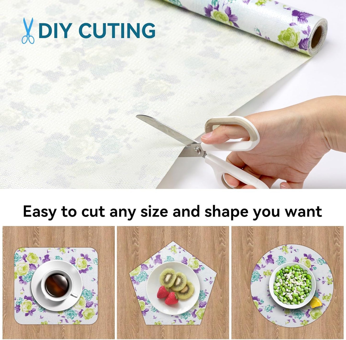 2 Rolls 18" W x 96" L Floral Drawer and Shelf Liner for Cabinets, Non-Adhesive Strong Grip Non-Slip Flower Shelf Cabinet Kitchen Shelf Liners for Kitchen Cabinets
