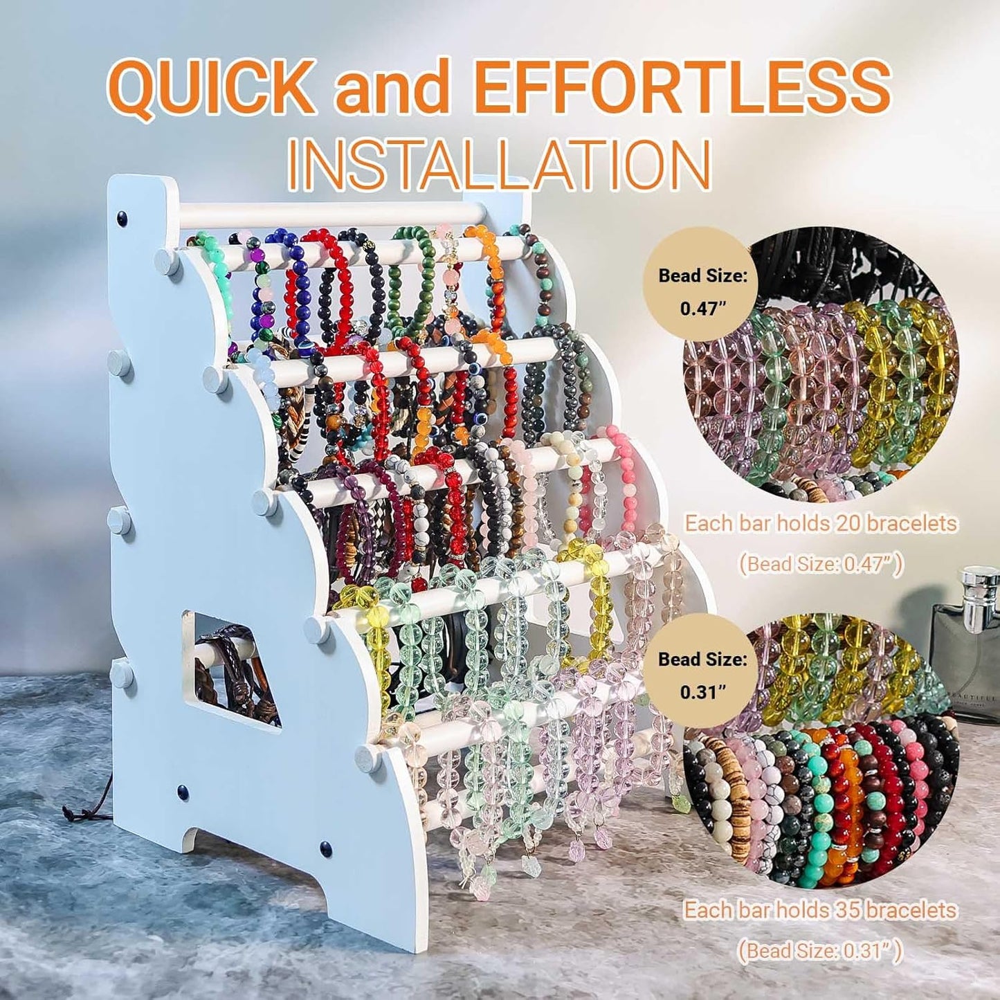Wooden Bracelet Holder 8 Tier Jewelry Bracelet Display Stand, Portable Organizer for 150-240 Bangles & Scrunchies - for Vendors,Retail Stores, Craft Shows, and Home Storage (white)