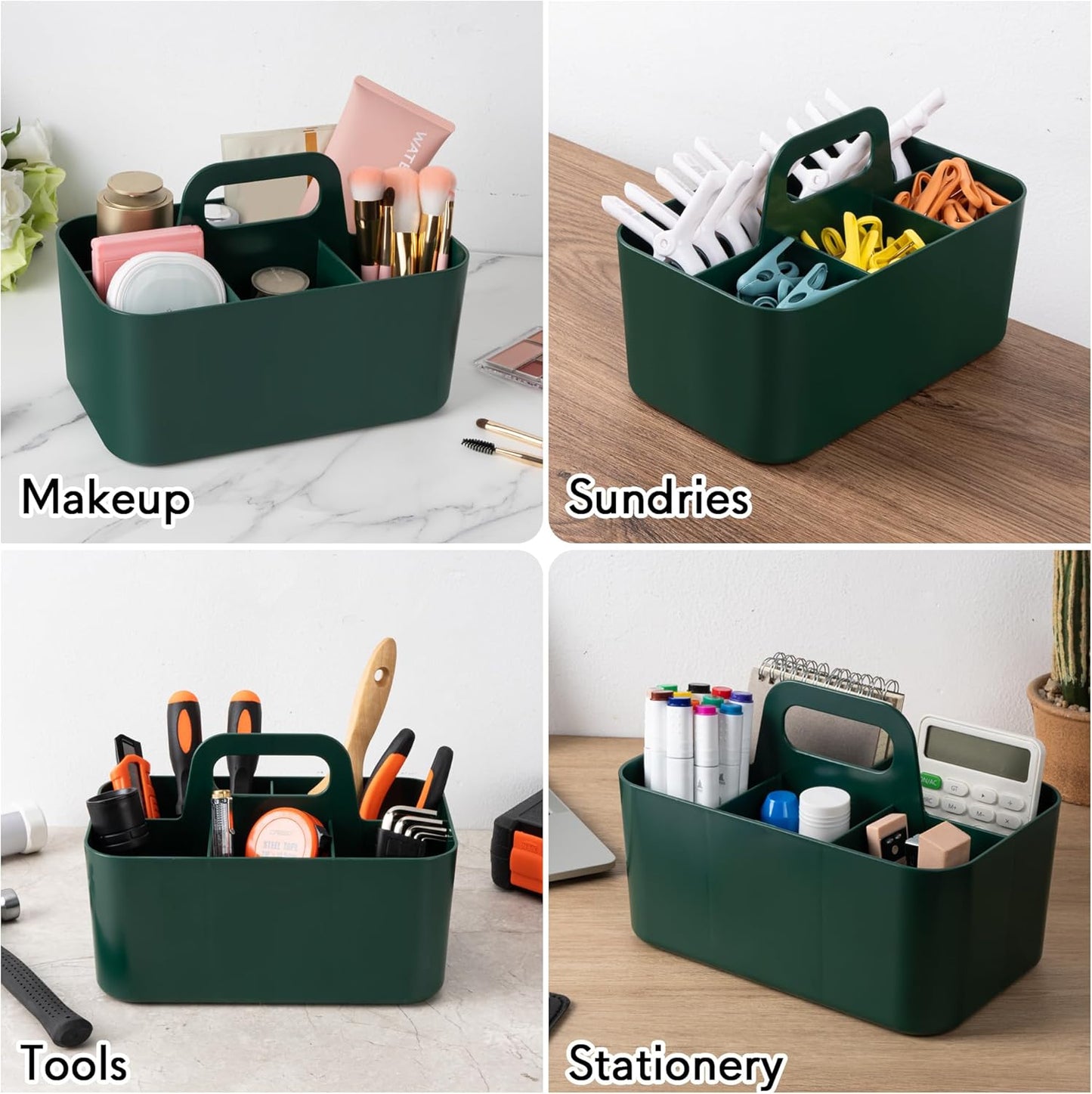Tiawudi 2 Pack Caddy Organizer with Handle, Portable Plastic Caddy, Storage Organization for Cleaning, Bath, Makeup, Art, Craft, Stationery, Classroom and Office, Tote Organizer