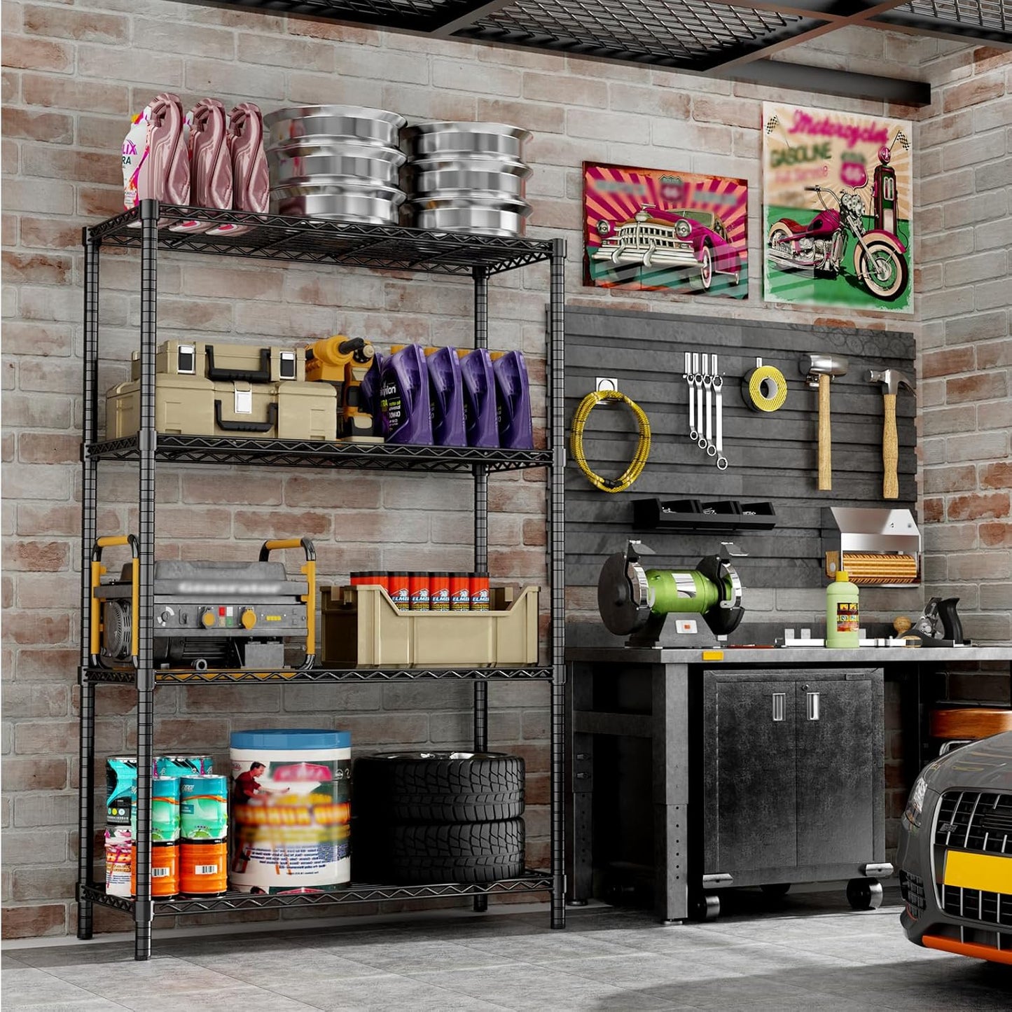 Storage Shelves Heavy Duty, 36" L x 14" W x 54" H Garage Wire Shelving Unit Loads 1400LBS, 4-Tier Adjustable Metal Industrial Utility Shelf Rack for Kitchen, Laundry Room, Pantry, Warehouse, Basement
