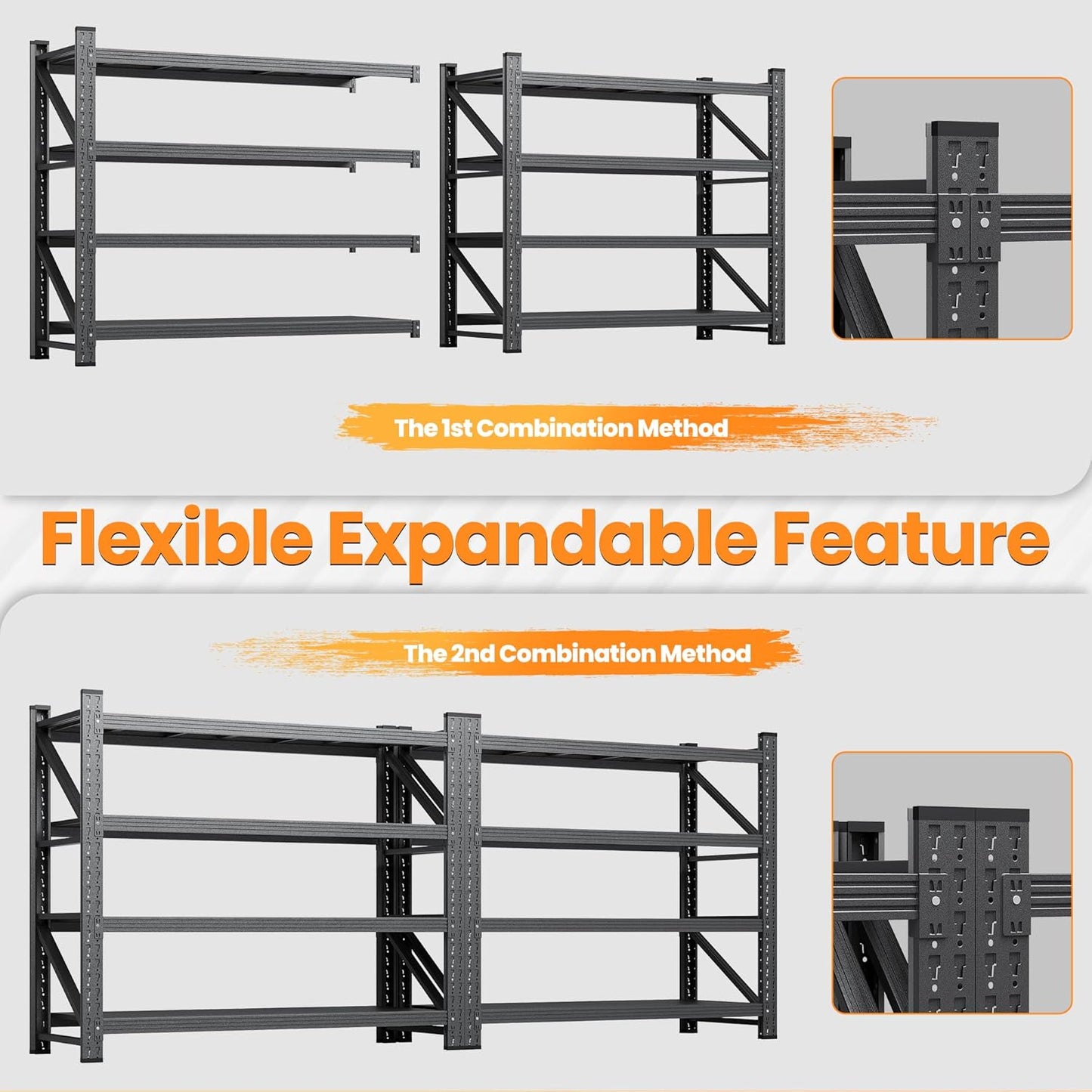 60"W Metal Shelving Units, 5000LBS Garage Shelving Heavy Duty, 24" Deep Large Storage Shelves, 4 Tier Tall Steel Industrial Shelving , Adjustable Standing Shelf for Warehouse / Shop 60"W x 24"D x 70"H