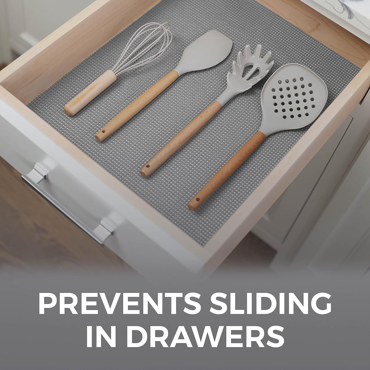 HOME GENIE Shelf Drawer and Cabinet Liner, Durable with Strong Grip, 17.5 in x 20 FT, Non Adhesive Liners Protect Kitchen Cabinets and Cupboard, Pantry, Bathroom Drawers and Shelves, Desks, Soft Gray
