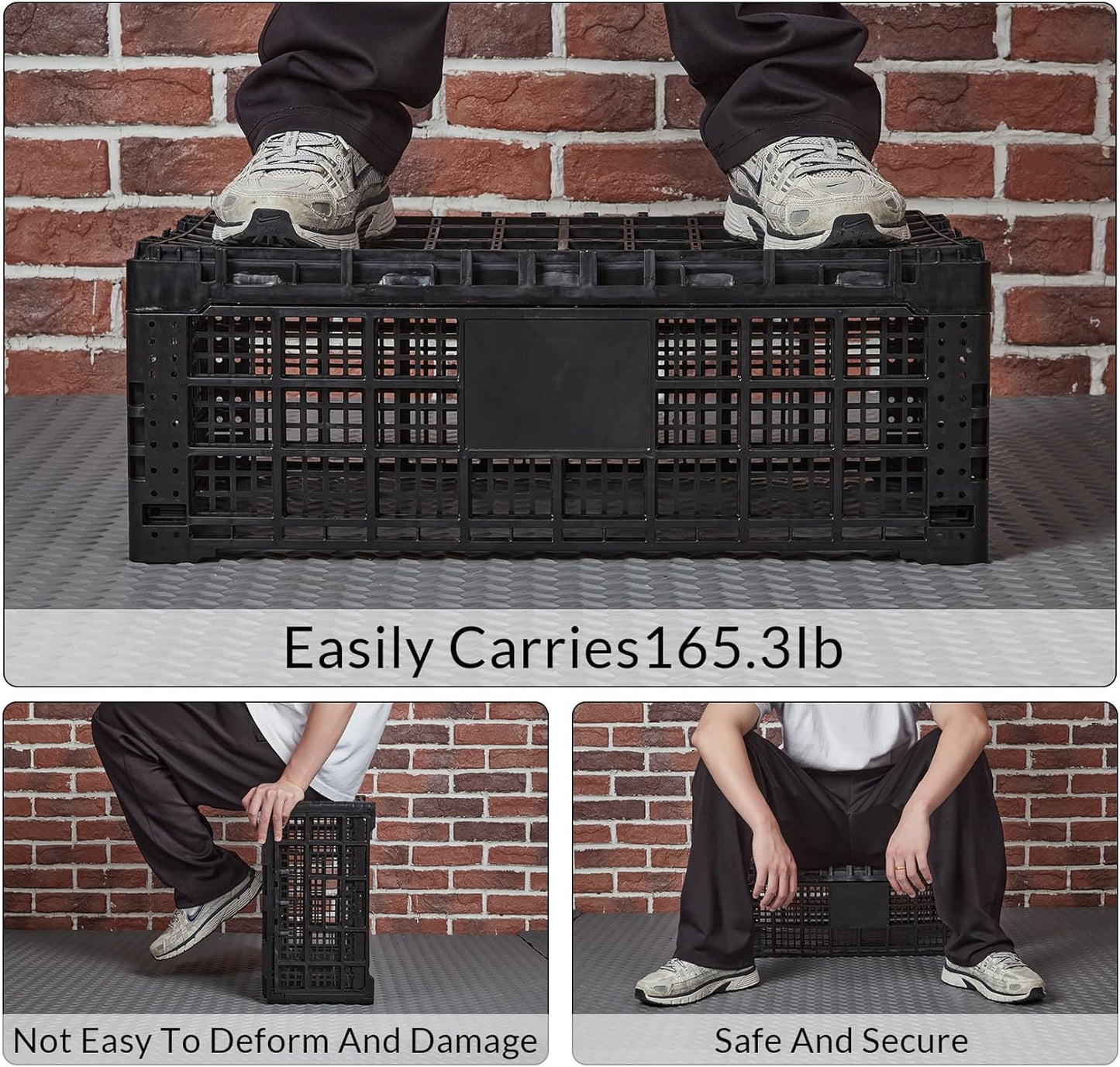 Collapsible Storage Bin Containe, 52 Liter Heavy Duty Transfer Box, 23.6" l x 15.7" w x 8.6" h Plastic Crate for Transit and Storage of Various Items