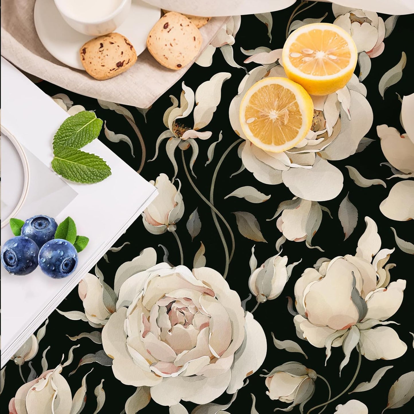 HAOKHOME Shelf Liner and Cabinet Liner Floral Peony, Self-Adhesive Drawer Liners, Peel and Stick Contact Paper for Kitchen Cupboard, Non Slip Bathroom Drawers, Black Cream 17.7in x 6.5ft