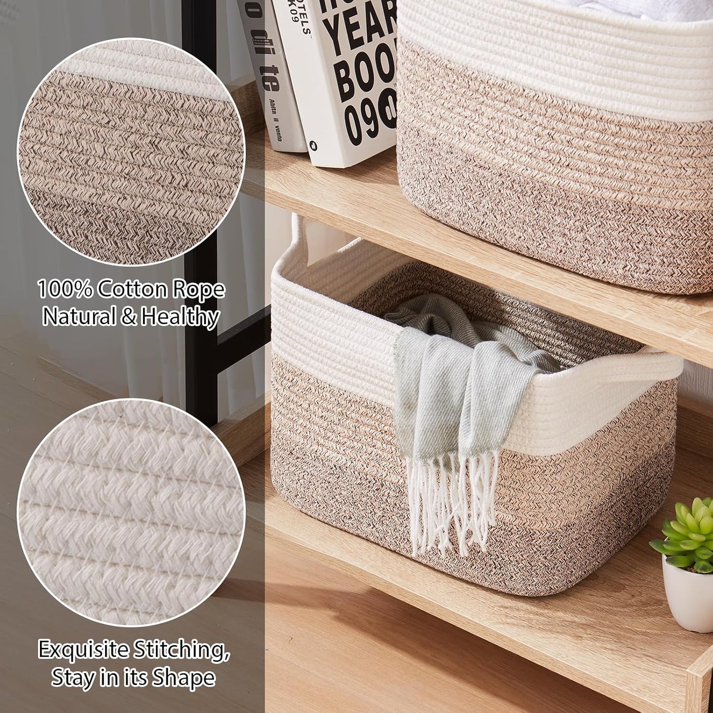 Storage Baskets for Organizing, Woven Baskets for Shelves, Rectangle Decorative Organizer for Storage Clothes, Toy, Books, Towels Nursery Bins 3 Pack (Gradient Yellow, 15.75"x11.8"x9.85")