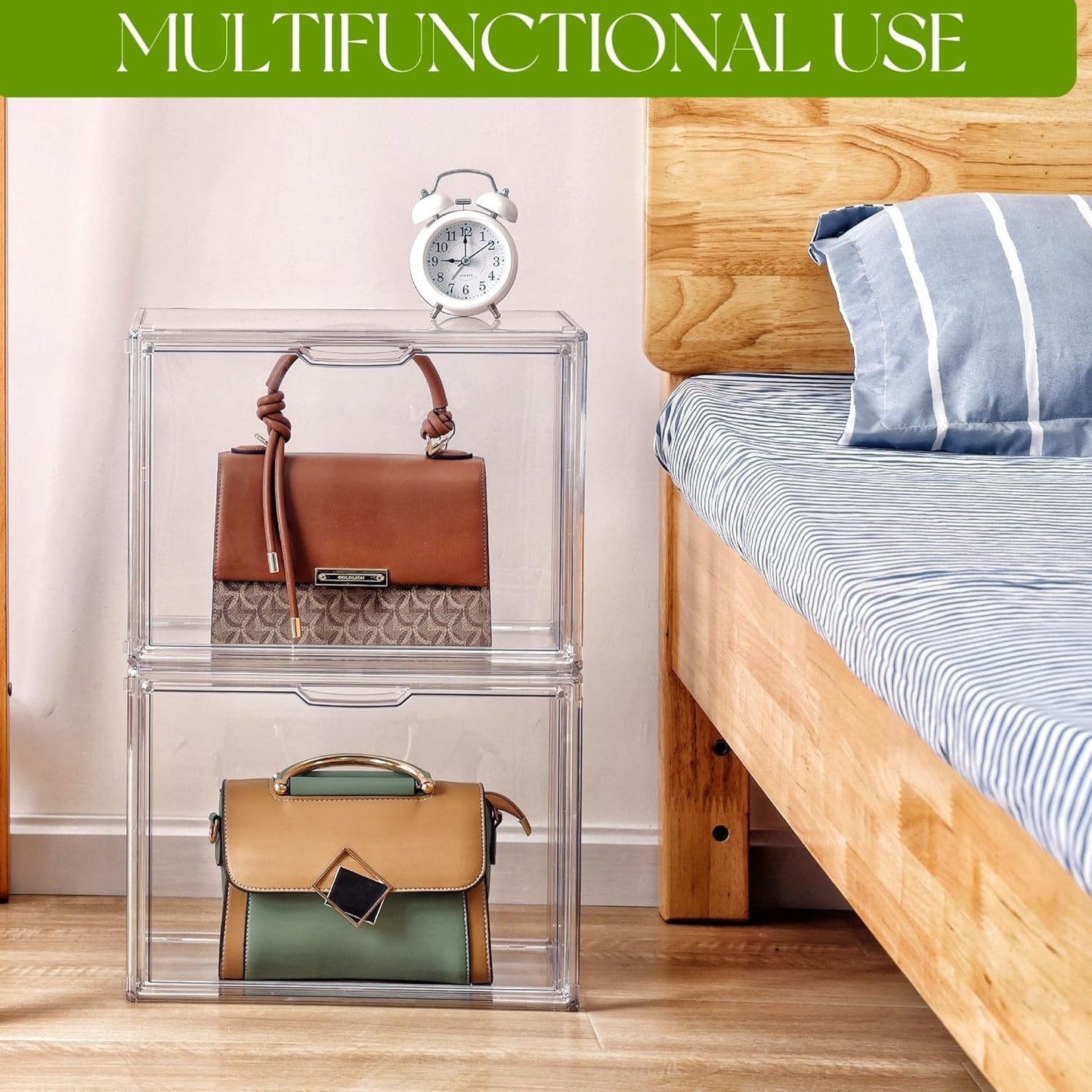 Purse Organizer for Closet, Clear Acrylic Display Case, Large Handbag Storage Organizer with Magnetic Door, 4 Pack Plastic Acrylic Boxes for Wallet, Cosmetic, Collectibles (X Large)