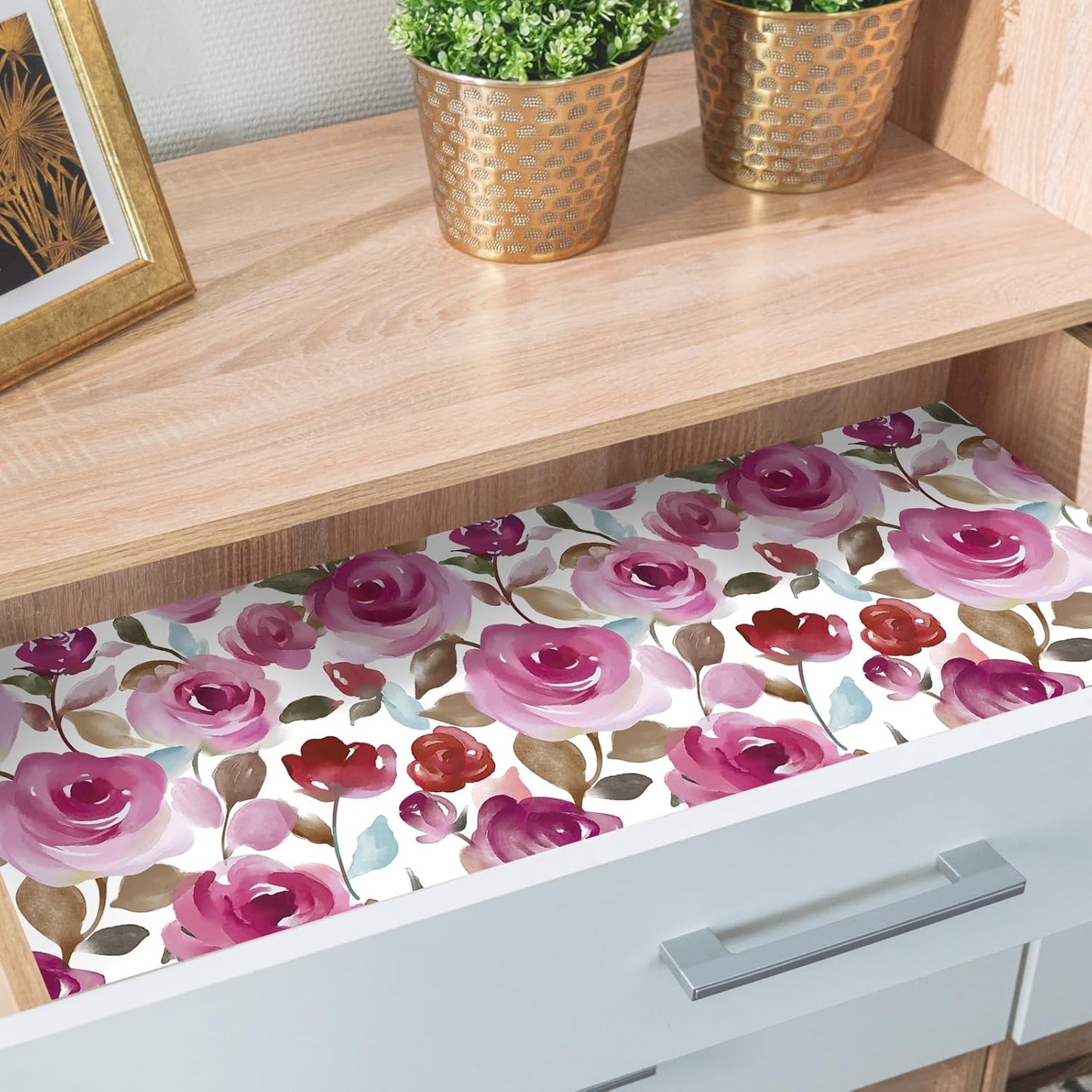HAOKHOME Shelf Liner and Cabinet Liner Floral, Self-Adhesive Drawer Liners, Peel and Stick Contact Paper for Kitchen Cabinets and Cupboard, Bathroom Drawers,Mauve/Pink/Teal Brown 17.3in x 6.5ft