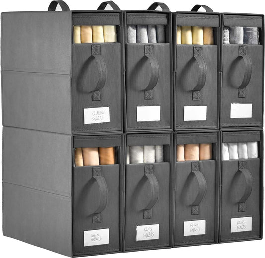Bed Sheet Organizers and Storage,8 Pack Linen Closet Organizers and Storage, Foldable Bedding Storage for Bedsheets,