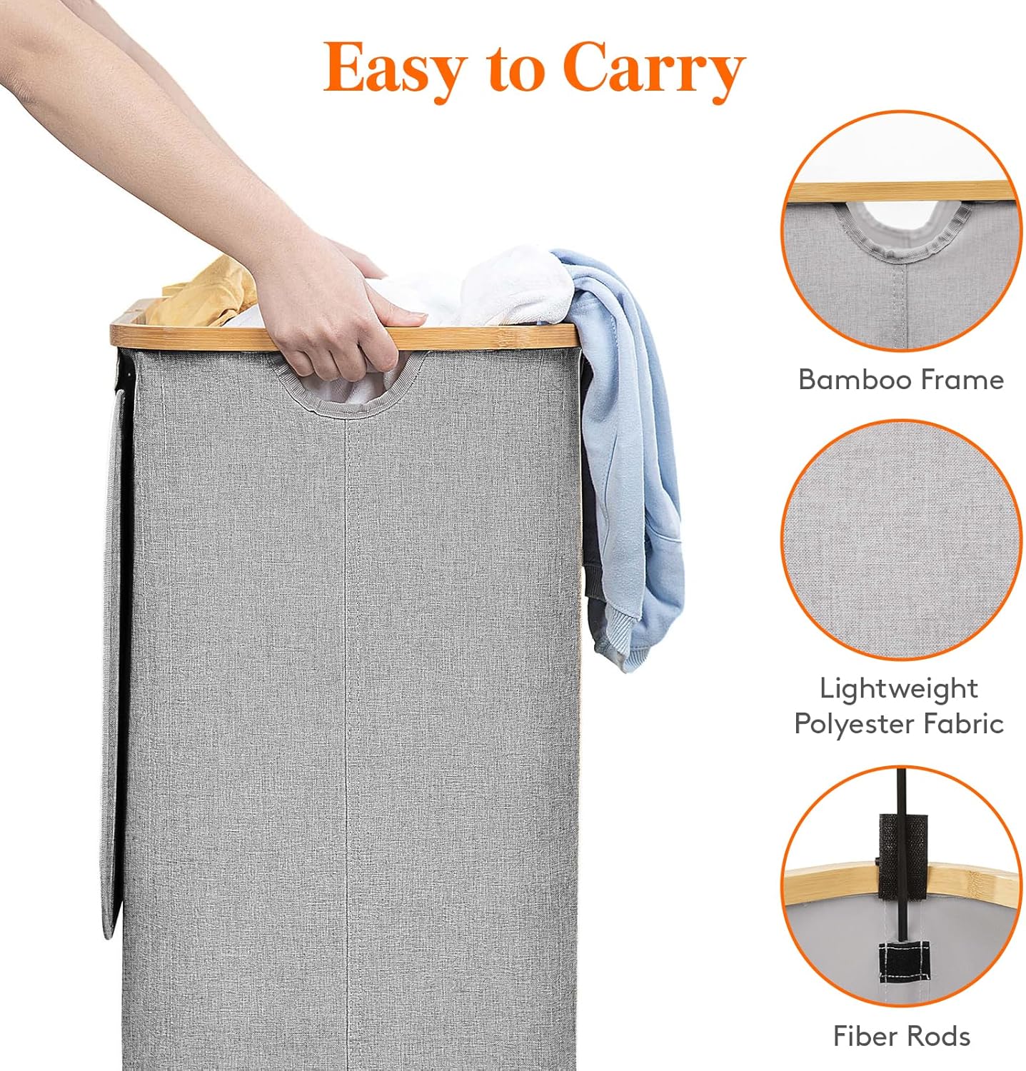 Lifewit 100L Laundry Basket with Lid, Clothes Hampers for Laundry with Bamboo Handles and A Removable Laundry Bag, Large Foldable Hamper for Bedroom, Bathroom, Dorm, Laundry Room, Light Gray