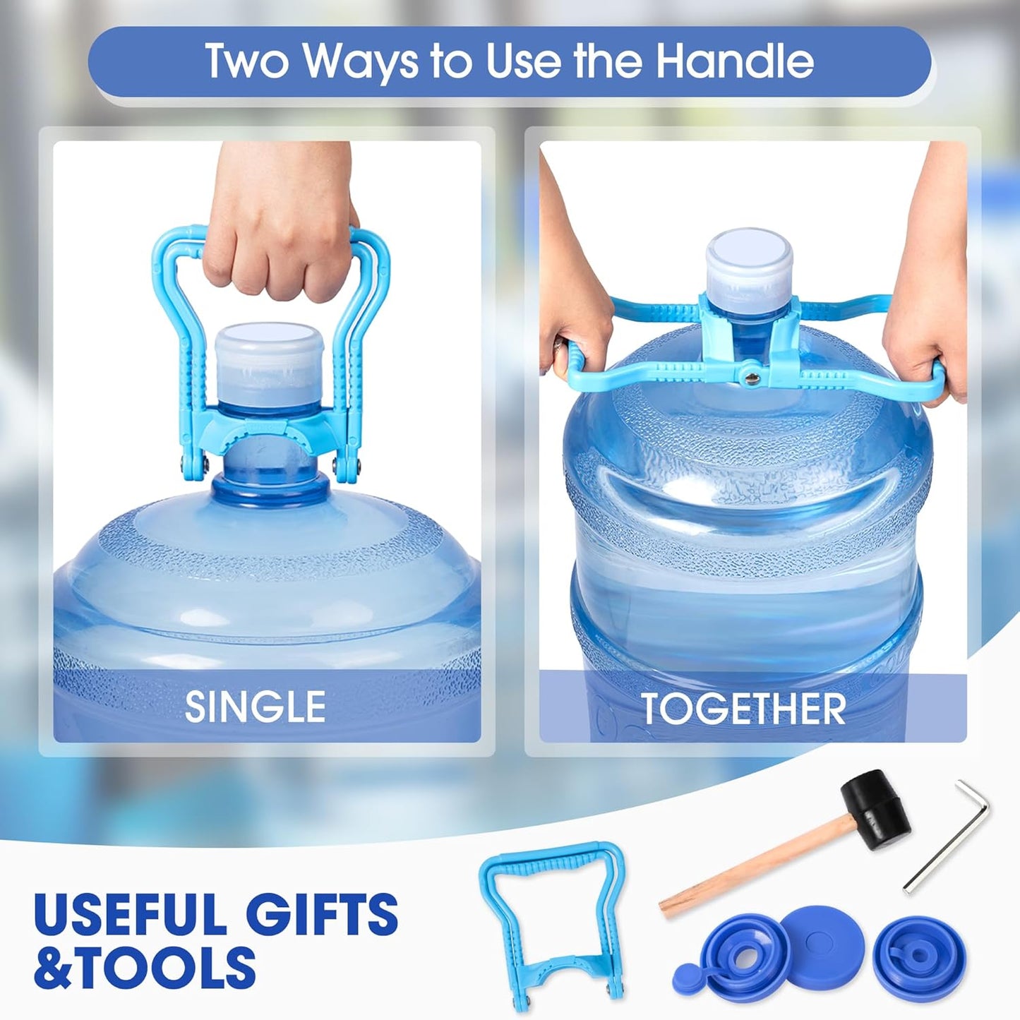 Klvied 5 Gallon Water Jug Holder - 3 Tier Rack, Heavy Duty Stand for 6 Bottles with Lifter and Cap