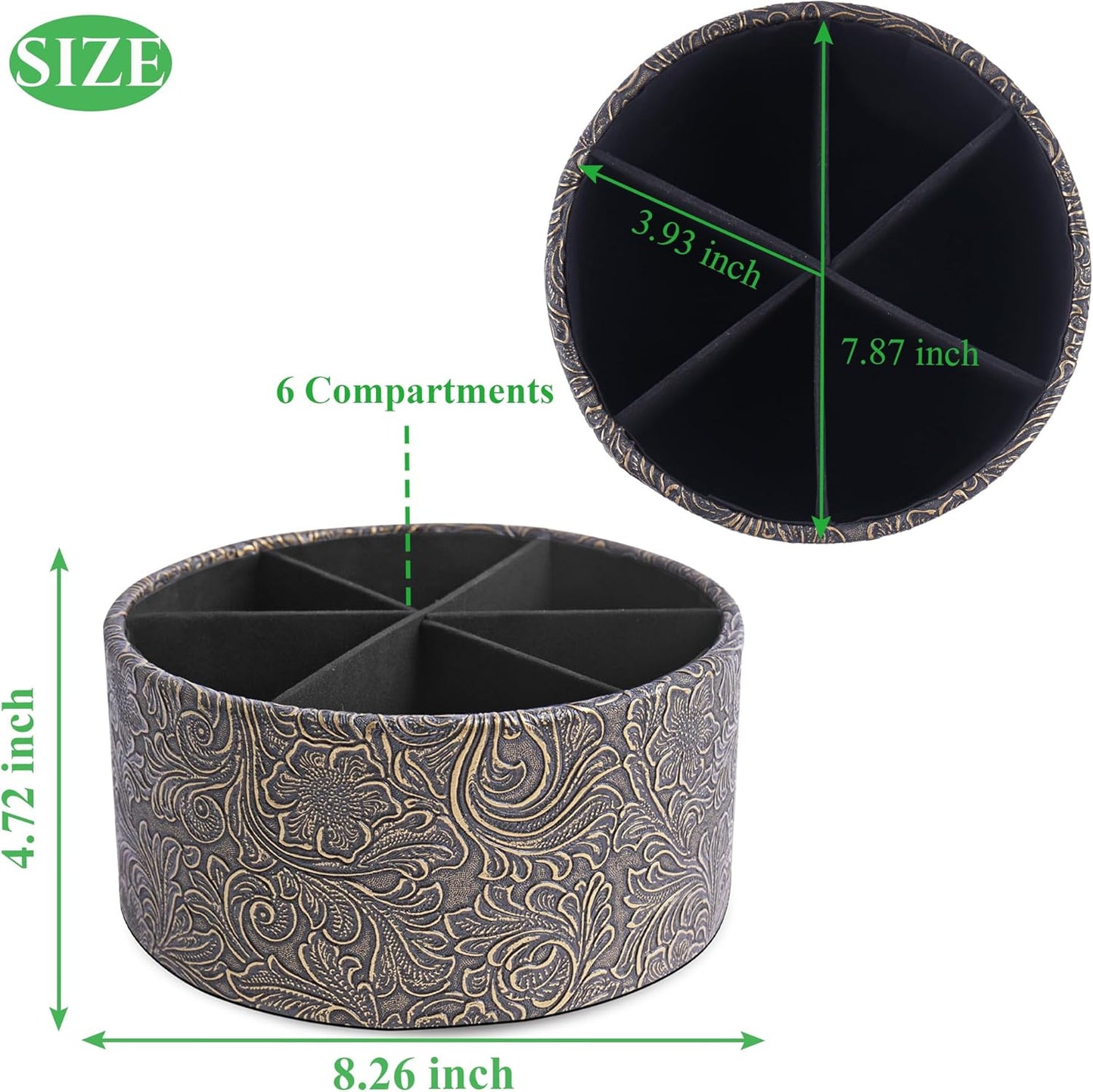 lizimandu Remote Control Holder, 360°Spinning PU Leather Desk TV Remote Caddy,Desk Storage Box Room Accessories for Controller, Media,Mail,Calculator, Mobile Phone,Pencil(1B-Carved Cooper Gold)