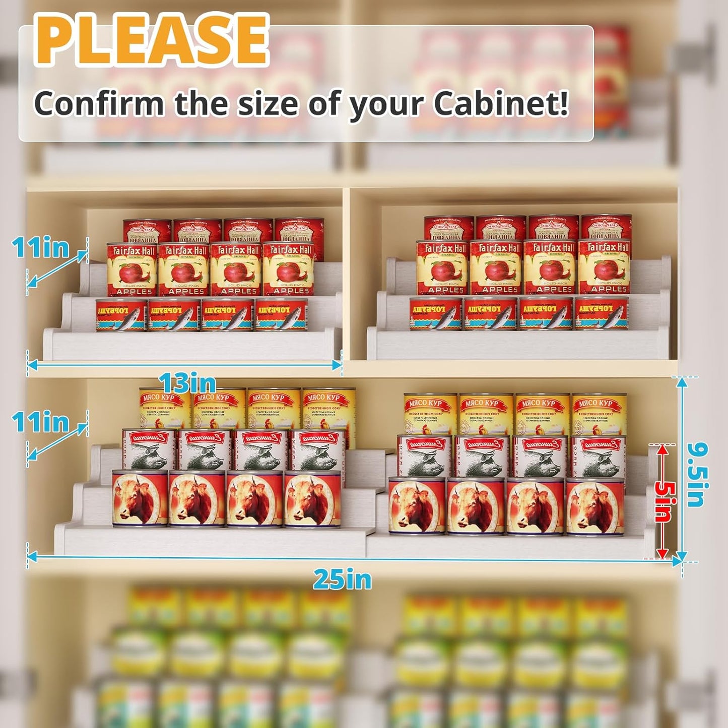 Expandable Bamboo Can Rack Organizer for Pantry, 3-Tier Adjustable Can Storage for Kitchen Cabinets, Soda & Canned Goods Holder for Pantry Organization, Holds Up to 24 Cans, White (Patent Pending)