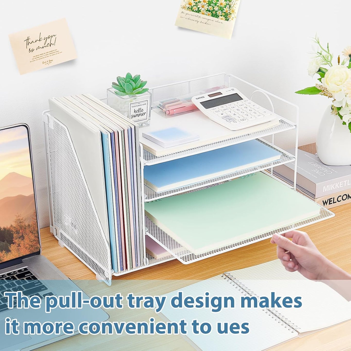 OPNCIE 4-Tier Paper Organizer with Magazine Holder, Desk Organizers and Accessories, Office Desk Accessories & Workspace Organizers, Desktop File Organizer for Office Supplies Storage, White
