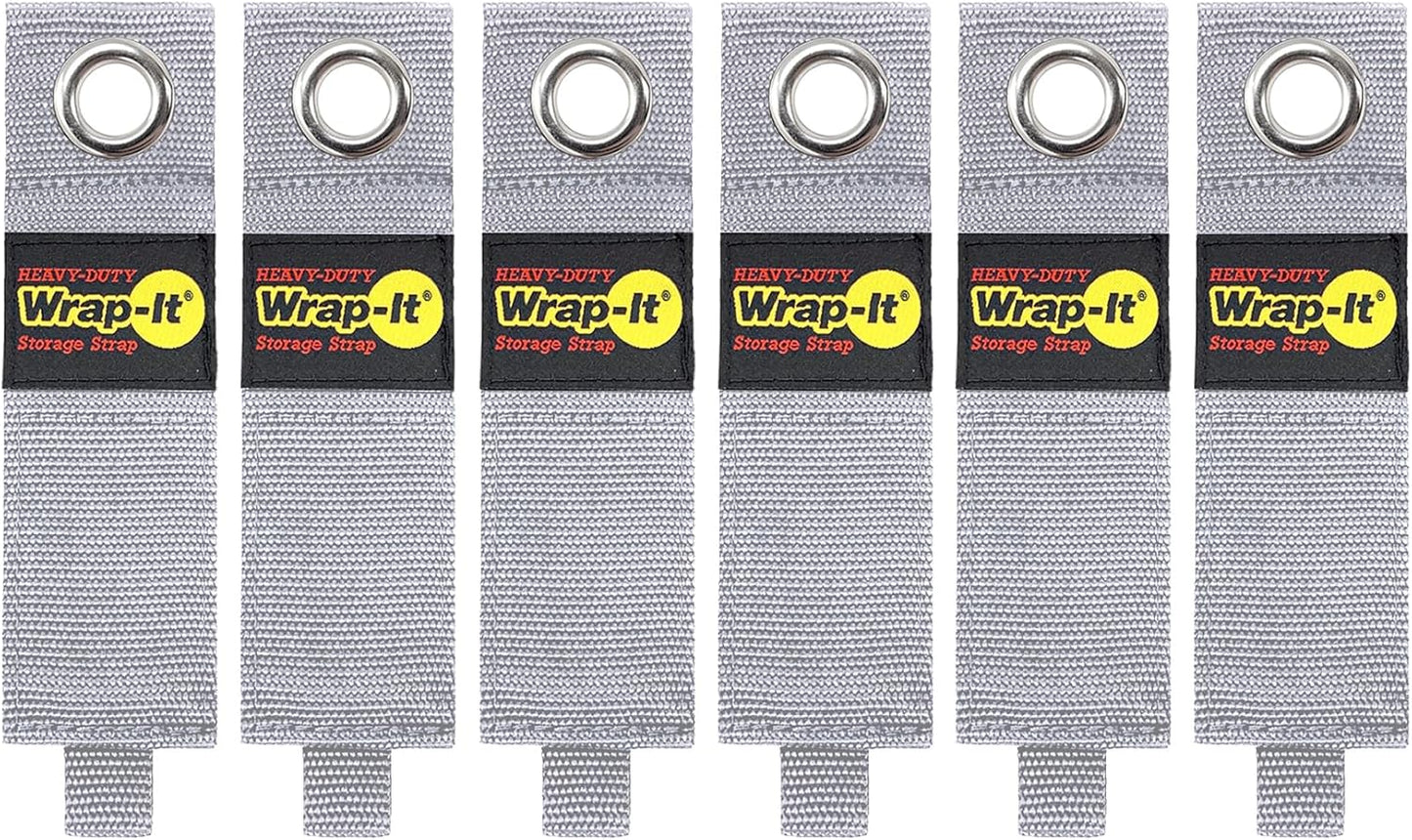 Heavy-Duty Wrap-It Storage Straps - 13" (6-Pack) Silver - Garage Organizer and Extension Cord Hanger for Garage Gadgets