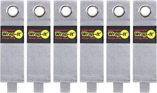 Heavy-Duty Wrap-It Storage Straps - 13" (6-Pack) Silver - Garage Organizer and Extension Cord Hanger for Garage Gadgets