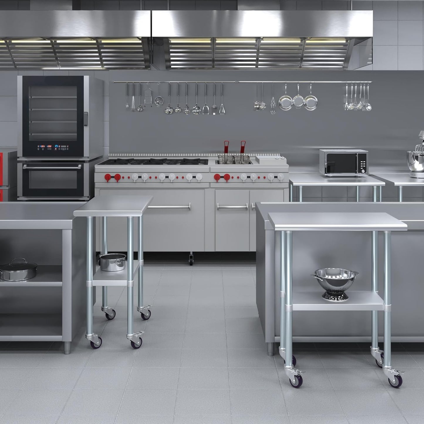 AmGood 30" Long x 18" Deep Stainless Steel Table with Casters