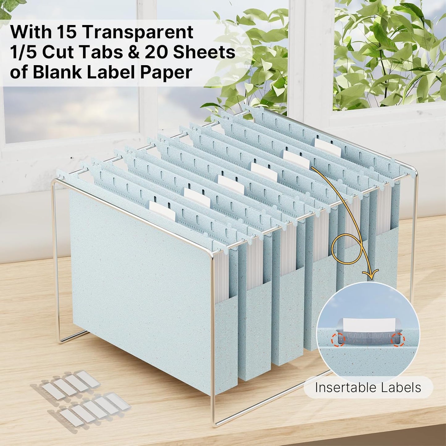 Extra Capacity Hanging File Folder Letter Size,12 Pack Heavy Duty 1 Inch Expansion Filing Cabinet Folders,Wheat Straw Plastic Hang Folder, Reinforced Hanging File Organizer(Morandi Blue)