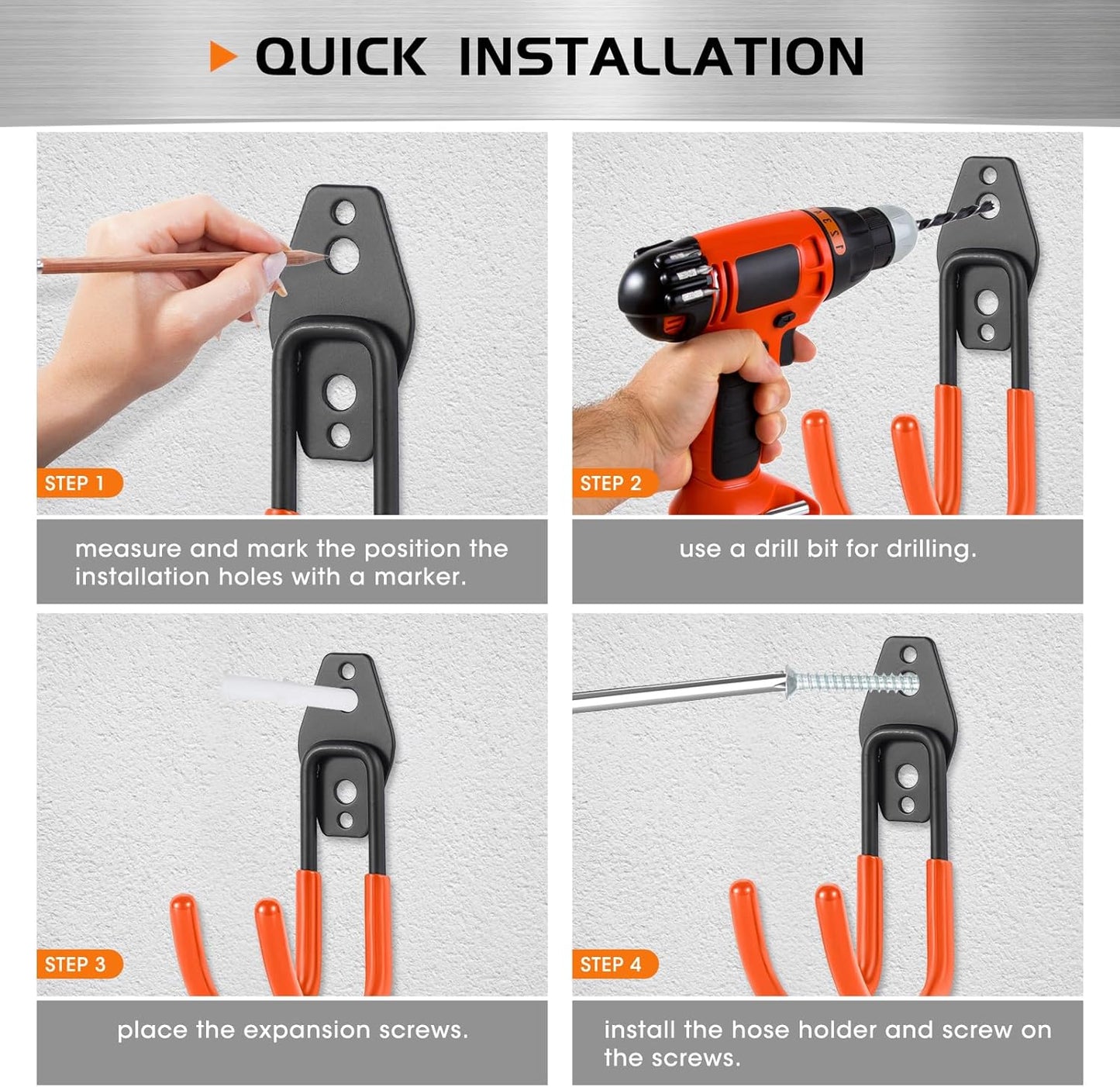 Heavy Duty Hose Hook, Garage Storage Utility Hooks, Garden Hose Hooks with Coating, Wall Mount Hooks for Bikes, Tools, Ladders, Cables, and Outdoor Equipment, Orange