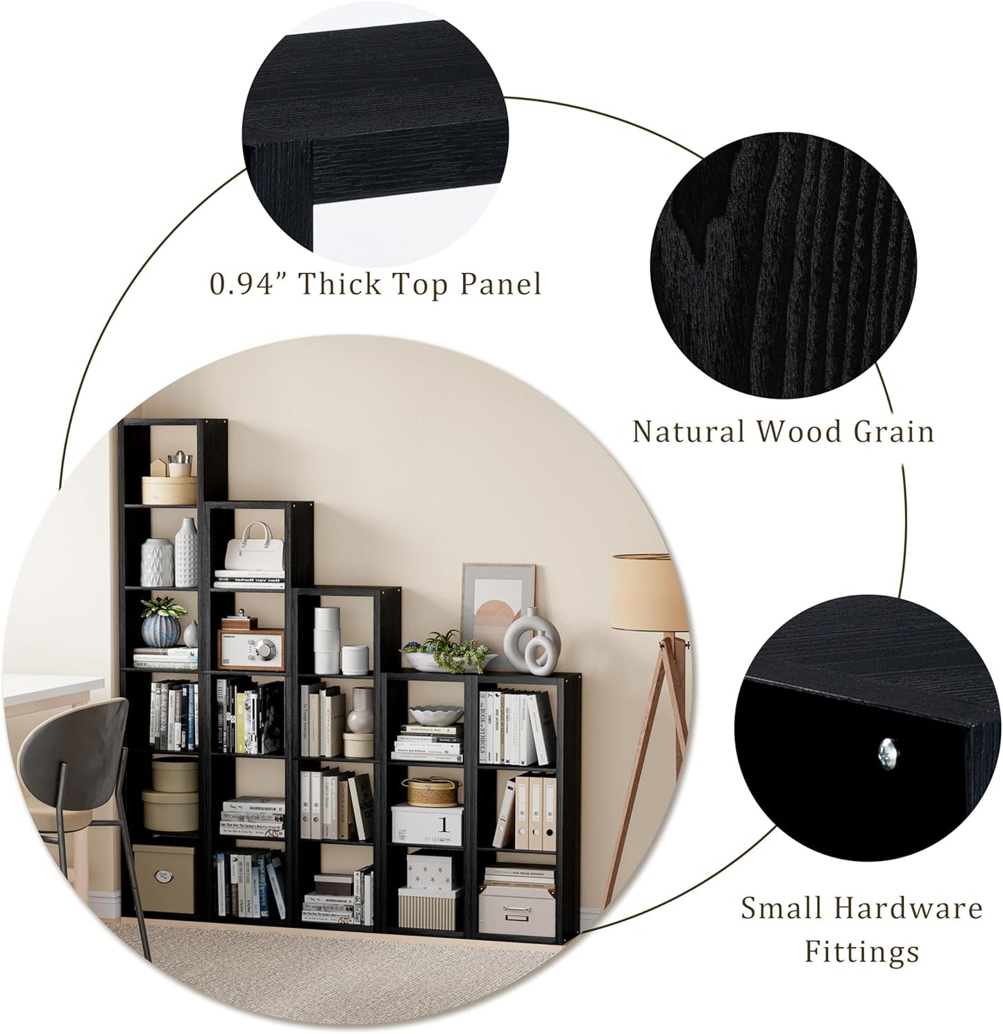 Tall Cube Storage Organizer Bookcase, 6 Tier 11 inch Open Back Cubical Shelf with Thickened Border, Display Bookshelf for Living Room, Home Office, Sturdy Room (Black, 6 Cube,Vertical)