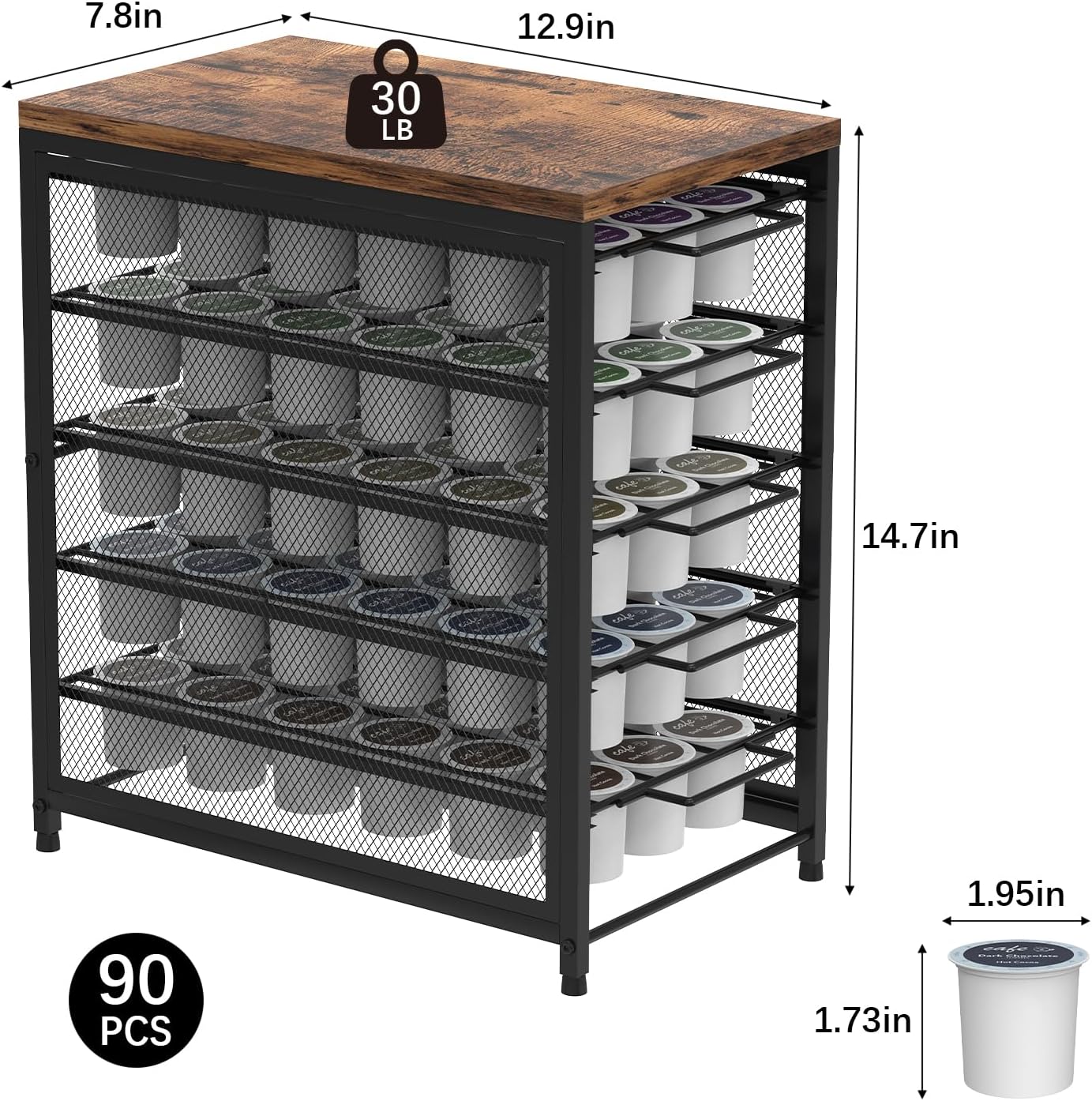 Coffee Pod Drawer for K Cups 90 Pod Pack Capacity Rack K Cups Holder Drawer Organizer for Coffee Station 5 Tier K Cups Coffee Pods Holder Suit for Home Office Cafe Counter, Black and Brown
