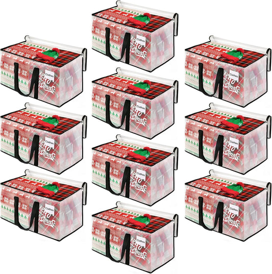 BlissTotes Moving Bags, 10-Pack Storage Bags, Moving Bags Heavy Duty Extra Large, Moving Totes, Clear moving Bags, Reinforced Handles & Tag Pocket, Christmas Totes (76L)