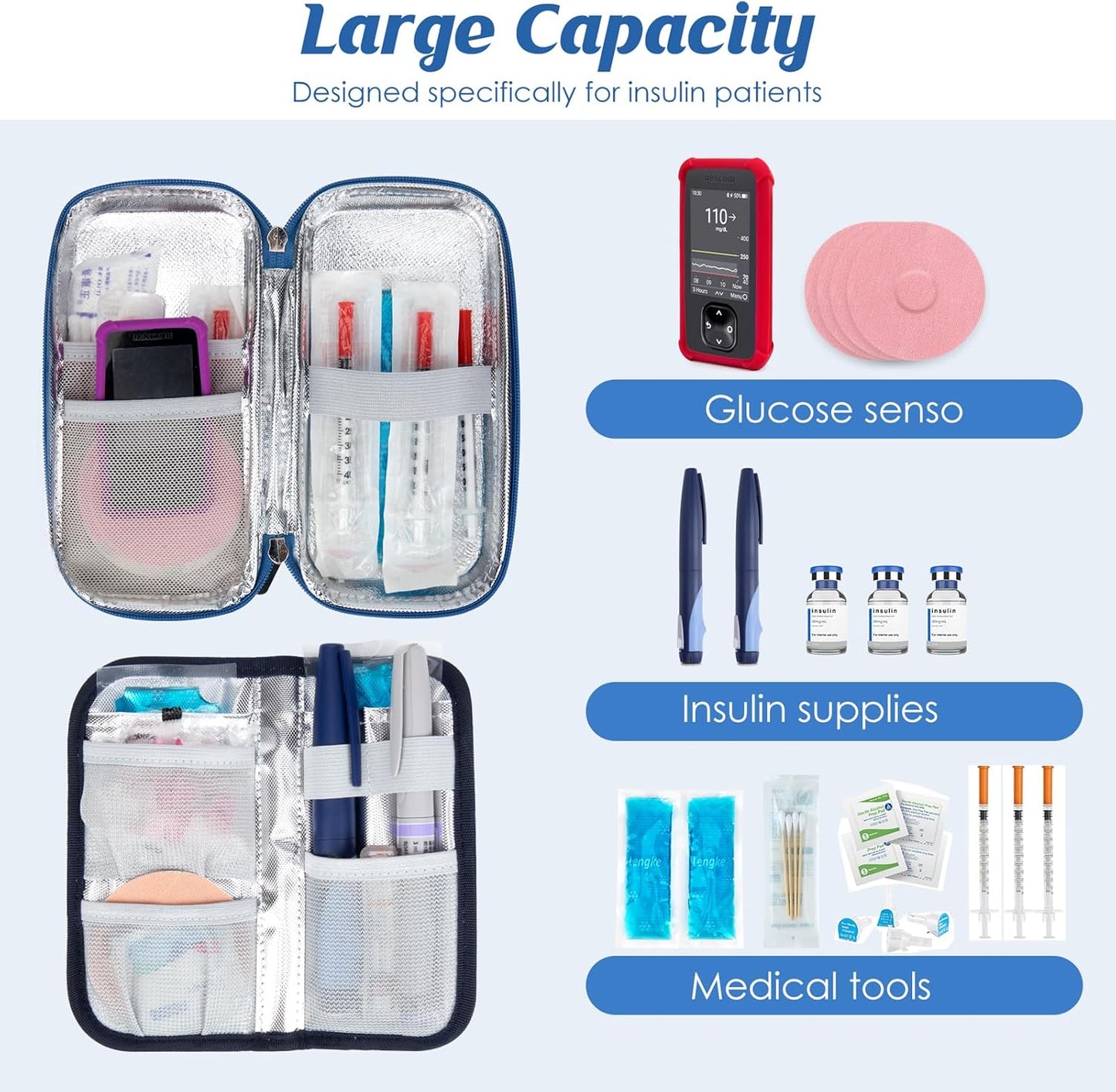 YOUSHARES Insulin Cooler Travel Case - Diabetic Insulated Organizer Portable Cooling Bag for Medication Cooling Insulation, Insulin Pen Case with 2 TSA Approved Cooler Ice Pack (Quicksand Gold)